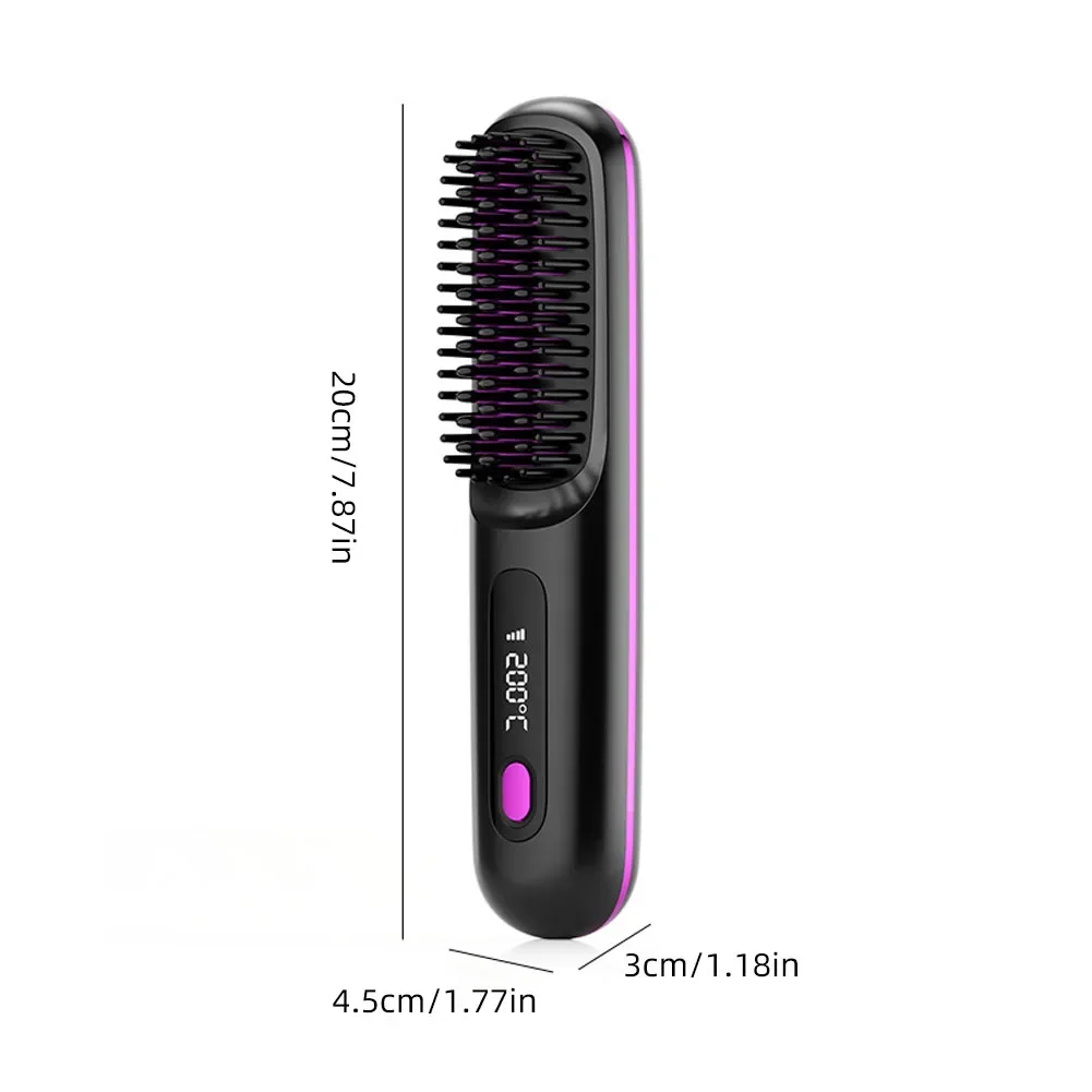 Brosse lissante électrique chauffante en céramique avec écran LCD et port USB-C, sans fil, portable, à ions négatifs et rechargeable. – Image 6